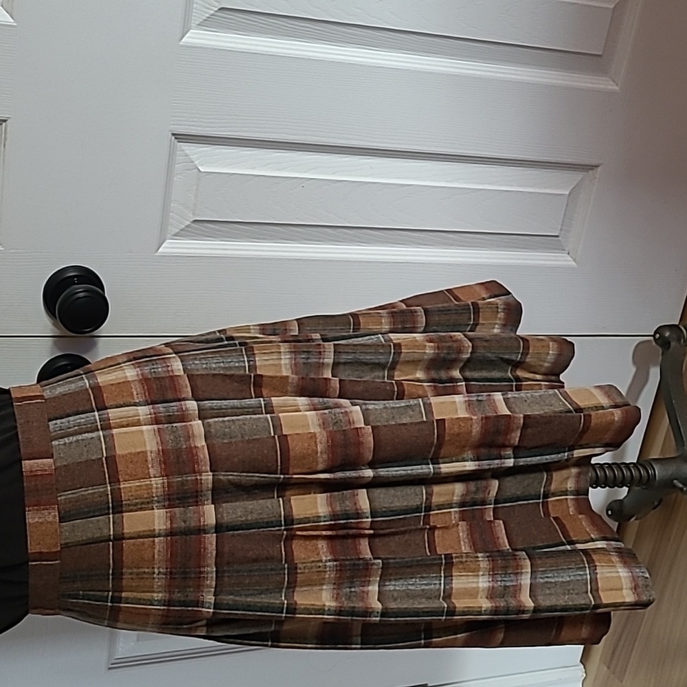 Vintage Wool Brown Plaid A-Line Skirt